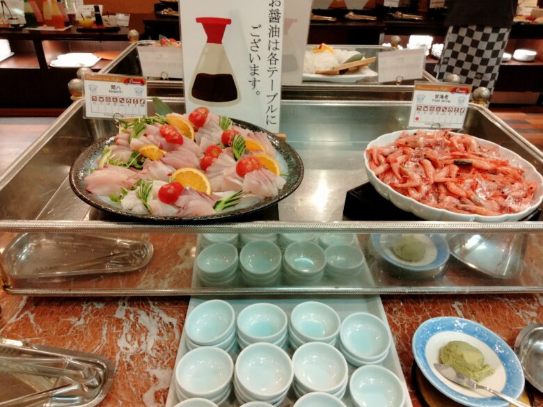 休暇村大久野島の夕食ビュッフェ「刺身」